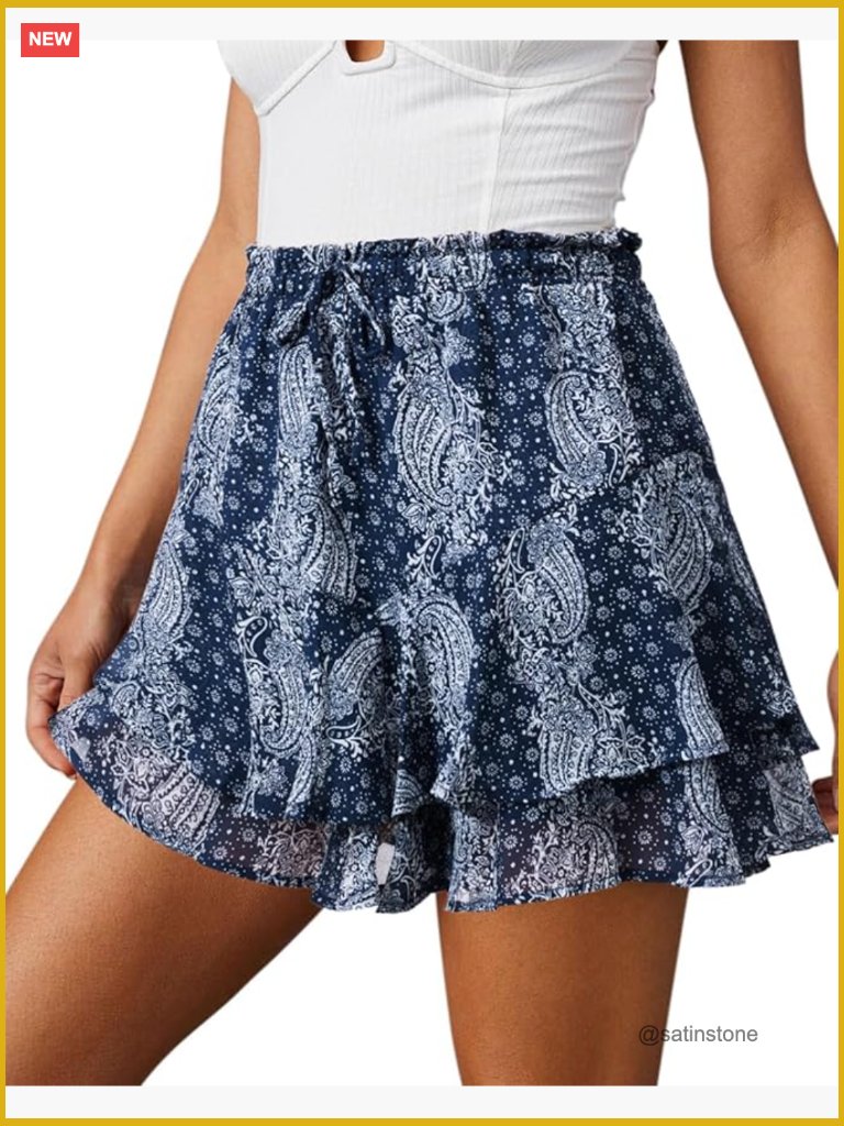 Flowy Skorts With Drawstring High Rise Lightweight Chiffon Summer Shorts